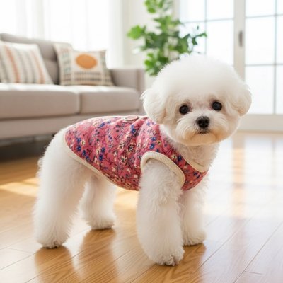 manteau chien petit rose blanc fleur exterieur hiver printemps automne