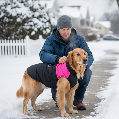 manteau chien promenade hiver printemps exterieur marche impermeable vetements noir rose