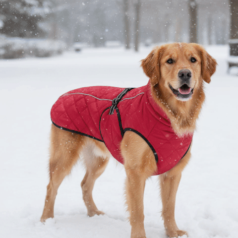 manteau pour chien couleur noir neige exterieur sentier