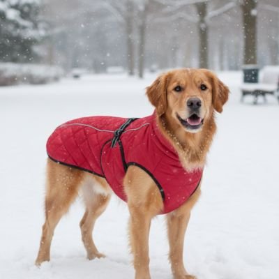 manteau pour chien couleur rouge sortie exterieur neige hiver