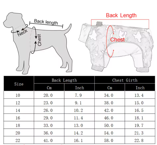 manteau pour chien guide des tailles