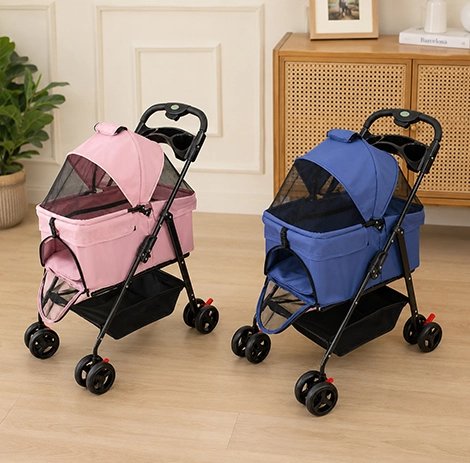 poussette pour chien bleue rose 