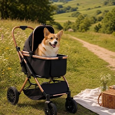 poussette pour chien boir sortie exterieur parc