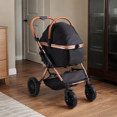 poussette pour chien noir interieur maison