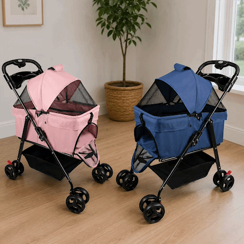 poussette pour chien rose bleue promenade