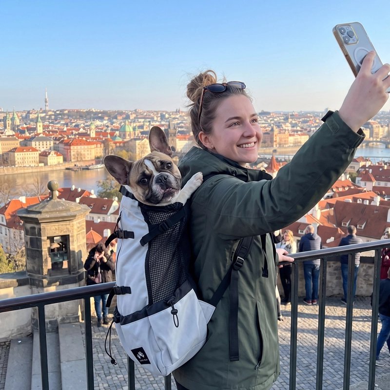 sac a dos chien gris aventure femme sortie