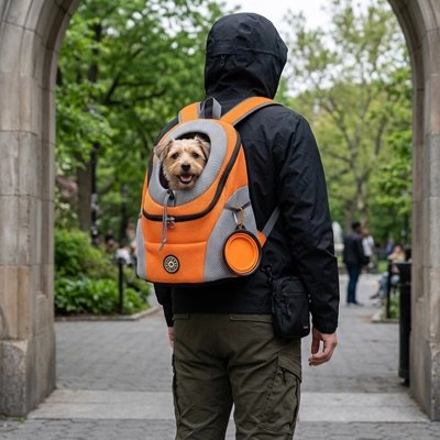 sac a dos chien orange marche exterieur homme 