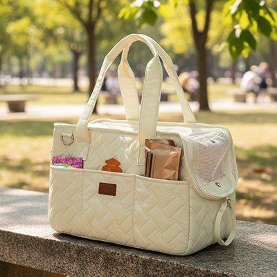 sac de transport pour chien beige plusieurs compartiment 