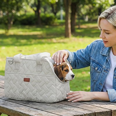 sac de transport pour chien blanc avec petit chien interieur 