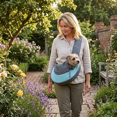 sac de transport pour chien bleu gris forme banane