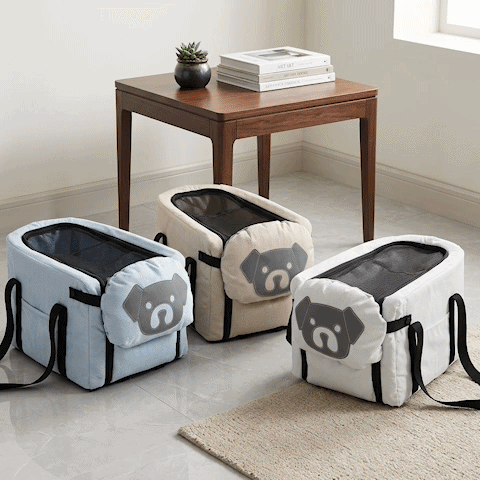 sac de transport pour chien couleur bleue beige gris