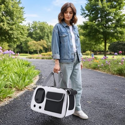 sac de transport pour chien couleur noir blanc parc femme