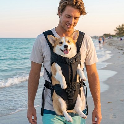sac de transport pour chien couleur noir exterieur plage