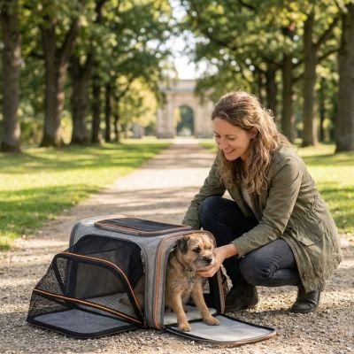 sac de transport pour chien couleur orange ballade femme