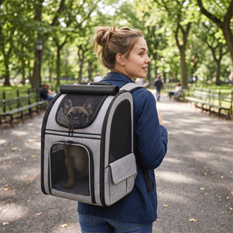 sac de transport pour chien femme marche