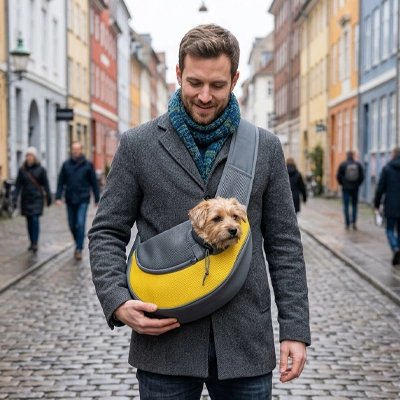 sac de transport pour chien jaunes gris forme banane