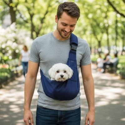 sac transport pour chien couleur bleue homme randonner 
