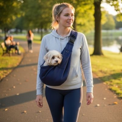 sac transport pour chien couleur bleue marche forest femme